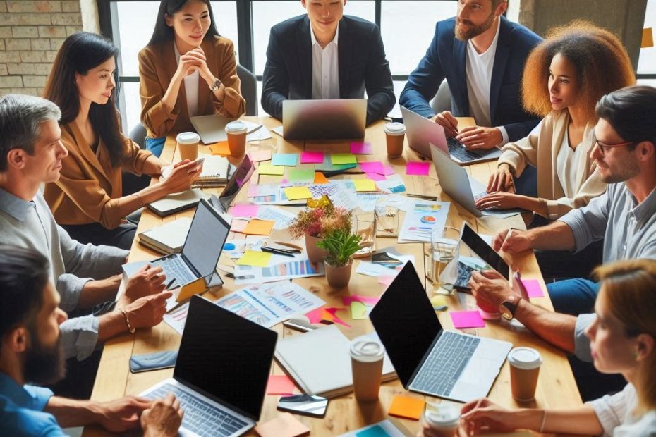 Group of people sitting around office table in a meeting